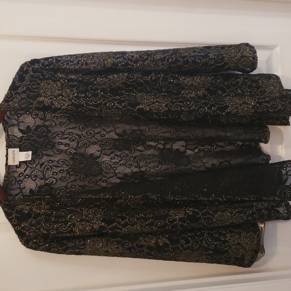 Chico's Evening Open Cardigan in gold and black open lace size 1 - Picture 1 of 7
